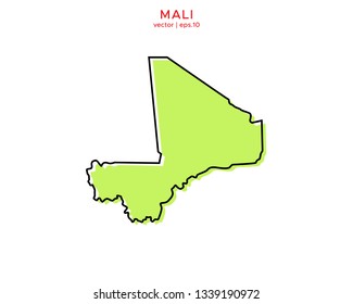 Green Outline Map of Mali Vector Design Template. Editable Stroke