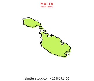 Green Outline Map of Malta Vector Design Template. Editable Stroke