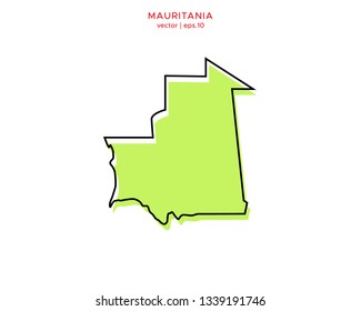 Green Outline Map of Mauritania Vector Design Template. Editable Stroke