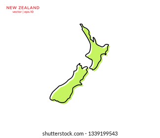 Green Outline Map of New Zealand Vector Design Template. Editable Stroke