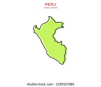 Green Outline Map of Peru Vector Design Template. Editable Stroke