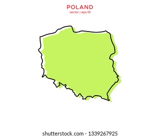 Green Outline Map of Poland Vector Design Template. Editable Stroke