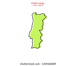 Green Outline Map of Portugal Vector Design Template. Editable Stroke