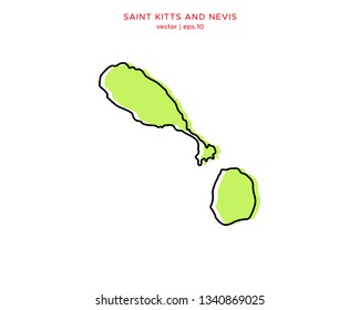 Green Outline Map of Saint Kitts and Nevis Vector Design Template. Editable Stroke