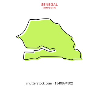 Green Outline Map of Senegal Vector Design Template. Editable Stroke