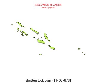 Green Outline Map of Solomon Islands Vector Design Template. Editable Stroke