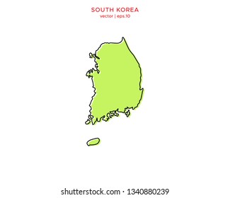 Green Outline Map of South Korea Vector Design Template. Editable Stroke