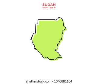 Green Outline Map of Sudan Vector Design Template. Editable Stroke