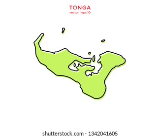 Green Outline Map of Tonga Vector Design Template. Editable Stroke