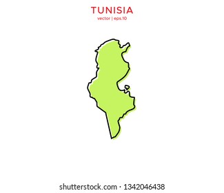 Green Outline Map of Tunisia Vector Design Template. Editable Stroke