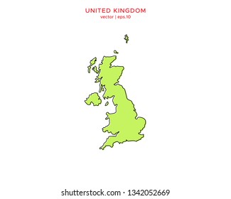 Green Outline Map of United Kingdom Vector Design Template. Editable Stroke