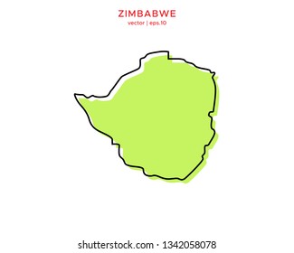 Green Outline Map of Zimbabwe Vector Design Template. Editable Stroke