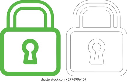 Green and outline padlock with keyhole security