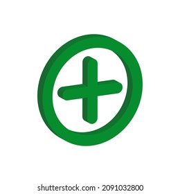 green outline plus sign 3d isometric vector icon