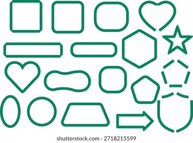 Conjunto de forma de contorno verde. Limpie los marcos geométricos para etiquetas, insignias y diseños de interfaz de usuario. Elementos de Vector modernos para el diseño de marca e interfaz.
