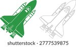 Green and outline space shuttle rockets spacecraft