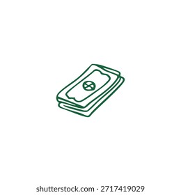 Esquema verde de una pila de papel moneda con un diseño circular