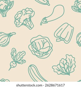 Green outline vegetable pattern on beige background