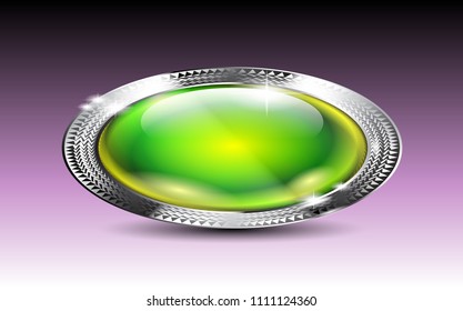 Green oval background with a silver frame, with space for your text. Vector illustration.