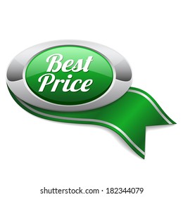 Green oval best price button with ribbon ans metallic border