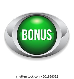 Green oval bonus button with metallic border on white background