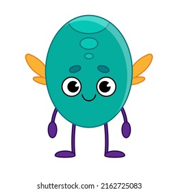 Green oval cartoon cute monster or alien. Children's character for games and applications. Vector illustration isolated on white background.