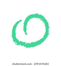 Green oval drawn by hand with wax crayon or pencil, charcoal, chalk. marker stripe, brush stroke. doodle colorful wavy lines emphasis.
