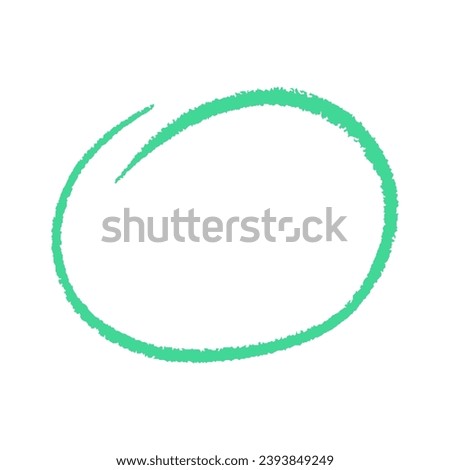 Green oval drawn by hand with wax crayon or pencil, charcoal, chalk. marker stripe, brush stroke. doodle colorful wavy lines emphasis.