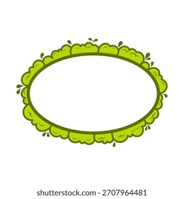 Marco ovalado verde decorado con arbustos de plantas en el borde dibujando Ilustración vectorial