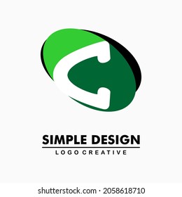 green oval letter c icon with shadow, logo letter c. Abstract business logo icon design template