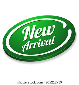 Green Oval New Arrival Button On White Background