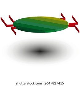 Green oval shape. Red arrow elements. Vector motion form. White background shadow.