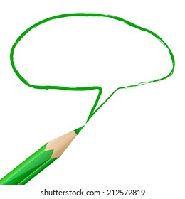 Green oval speech bubble drawn with pencil on white background