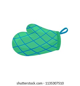 Green Oven Glove Or Mitt With Blue Stripes. Used For Protect Hand From Hot Objects. Kitchenware Theme. Flat Vector Icon