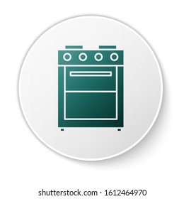 Green Oven icon isolated on white background. Stove gas oven sign. White circle button. Vector Illustration