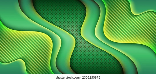 green overlap paper layer with smooth yellow gradient abstract art banner
