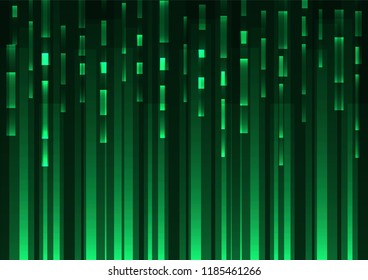 green overlap pixel speed in dark background, geometric layer motion backdrop, simple technology template, vector illustration
