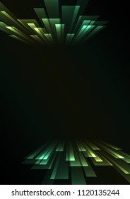 green overlap stripe rush in dark background, bar layer backdrop, simple technology template, vector illustration