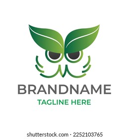 Green Owl Eyes with Leaf Logo Icon