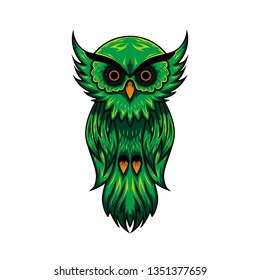 green owl logo - vector illustration