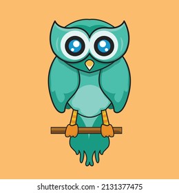 Green owl mascot cartoon illustration. flat cartoon style Free Vector