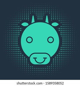 Green Ox zodiac sign icon isolated on blue background. Astrological horoscope collection. Abstract circle random dots. Vector Illustration