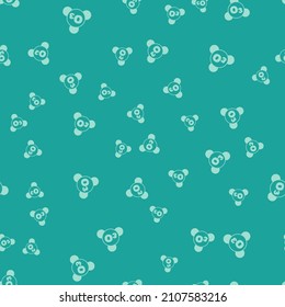 Icono de molécula verde del ozono aislado patrón sin fisuras en fondo verde. Ozono, O3, trioxígeno, molécula inorgánica. Fórmula química estructural y modelo molécula.  Vector