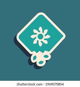 Green Pack full of seeds of a specific plant icon isolated on green background. Long shadow style. Vector