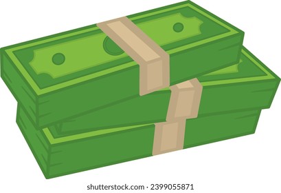 Paquetes verdes de dólares. Tres pilas de dinero de caricatura. Icono de dólares. Ahorro financiero. Concepto de negocios y finanzas. Ilustración del vector