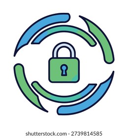 A green padlock in the center of a circular arrow