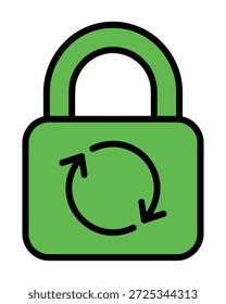 Icono de candado verde con una flecha circular que indica refrescar o Restablecer, que representa la seguridad y la Renovación.