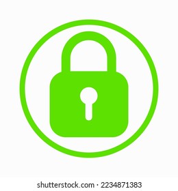 Icono de candado verde aislado en fondo blanco. Bloqueo de signo de símbolo. Ilustración vectorial.
