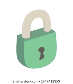 Green padlock with shackle. Vector illustration.