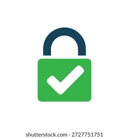 Green padlock with a white checkmark symbolizes security and protection in a digital graphic with a clean background